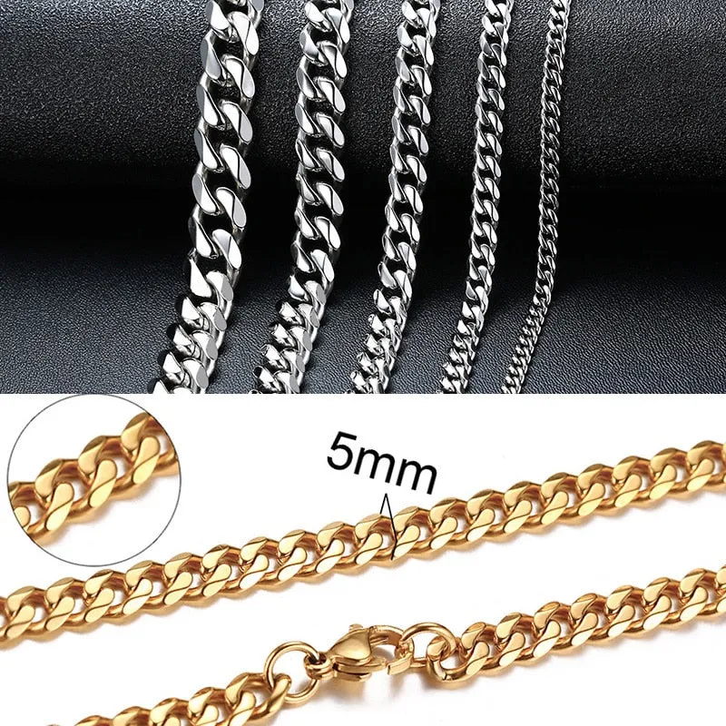 Unisex Handmade Vintage Stainless Steel Solid Metal Diamond Cuban Link Chain