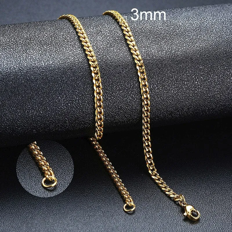 Unisex Handmade Vintage Stainless Steel Solid Metal Diamond Cuban Link Chain