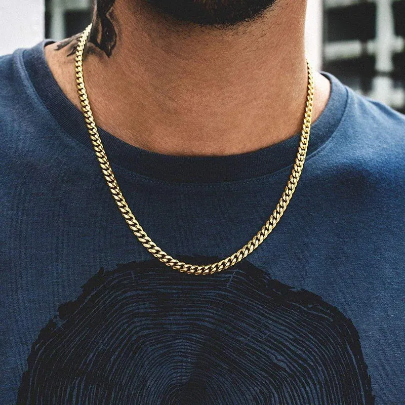 Unisex Handmade Vintage Stainless Steel Solid Metal Diamond Cuban Link Chain