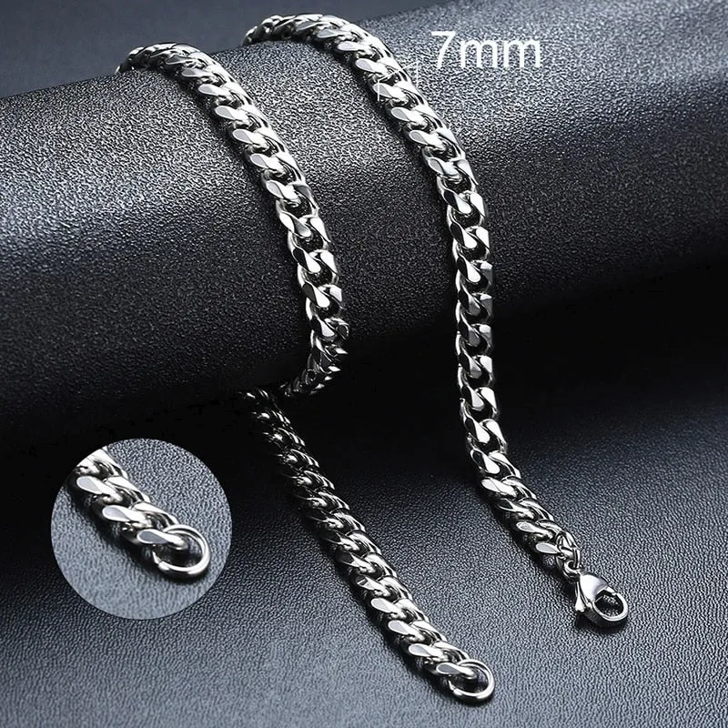 Unisex Handmade Vintage Stainless Steel Solid Metal Diamond Cuban Link Chain