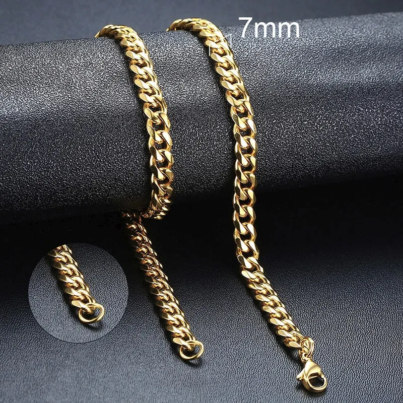 Unisex Handmade Vintage Stainless Steel Solid Metal Diamond Cuban Link Chain