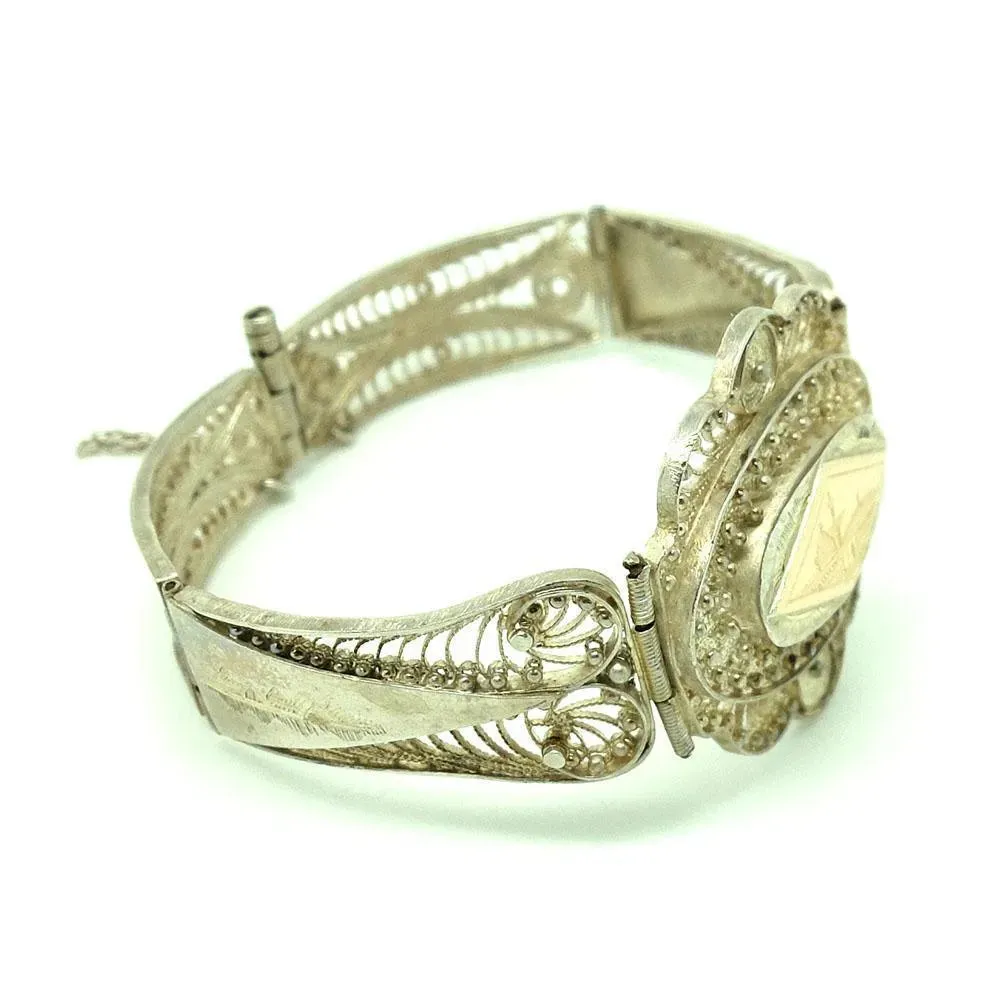 Vintage 1940s Silver Egyptian Filigree Bracelet