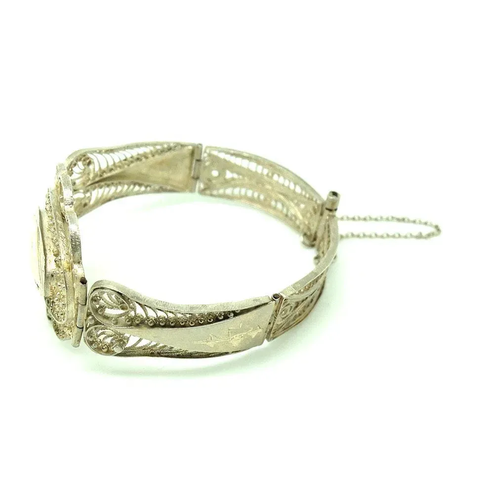 Vintage 1940s Silver Egyptian Filigree Bracelet