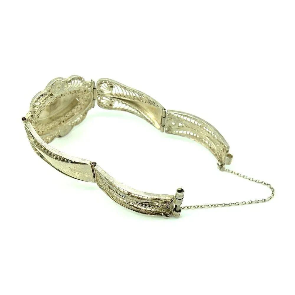 Vintage 1940s Silver Egyptian Filigree Bracelet