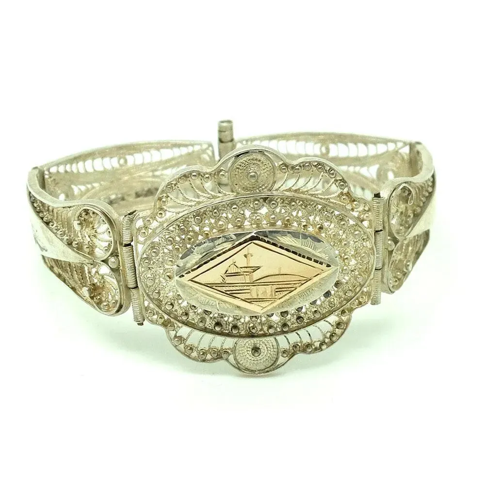 Vintage 1940s Silver Egyptian Filigree Bracelet