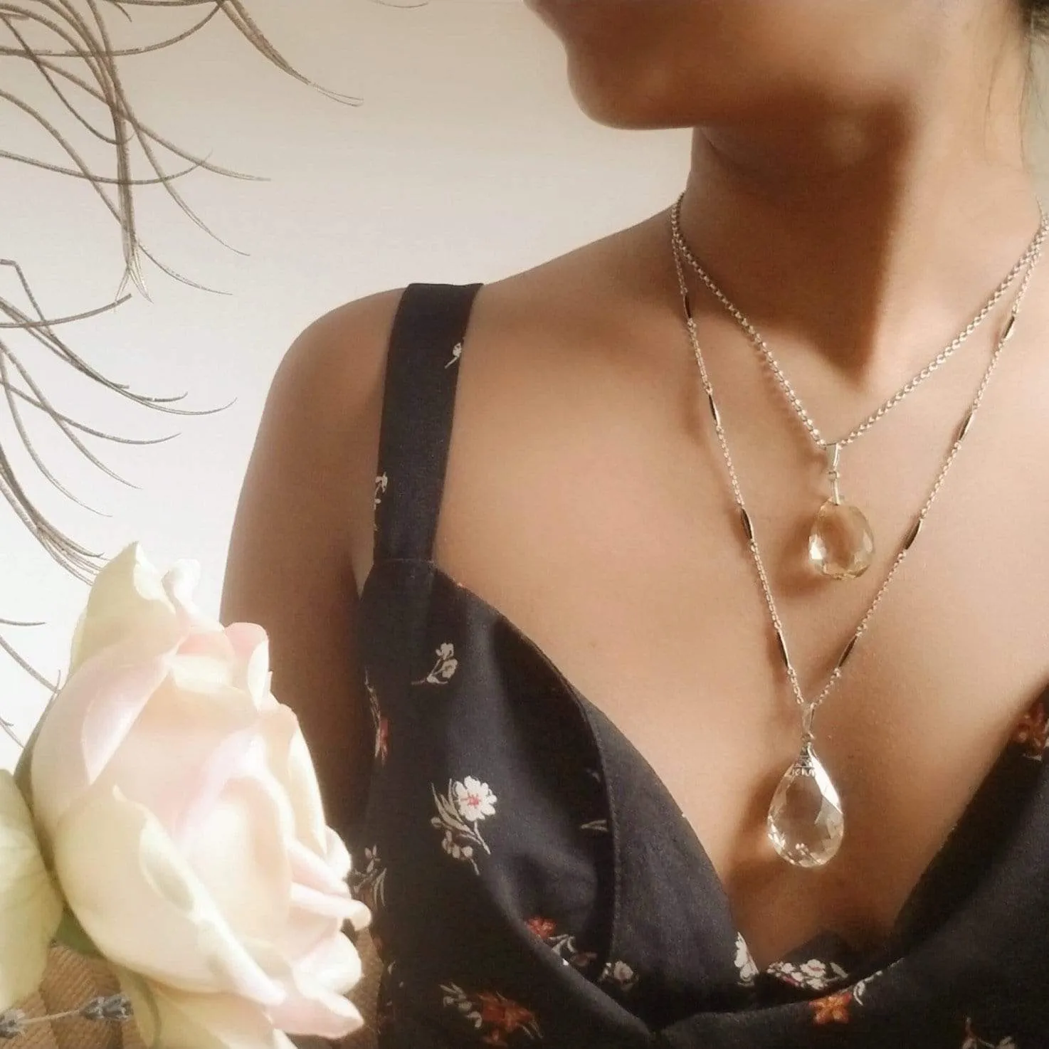 Vintage Art Deco 1930s Citrine Silver Necklace