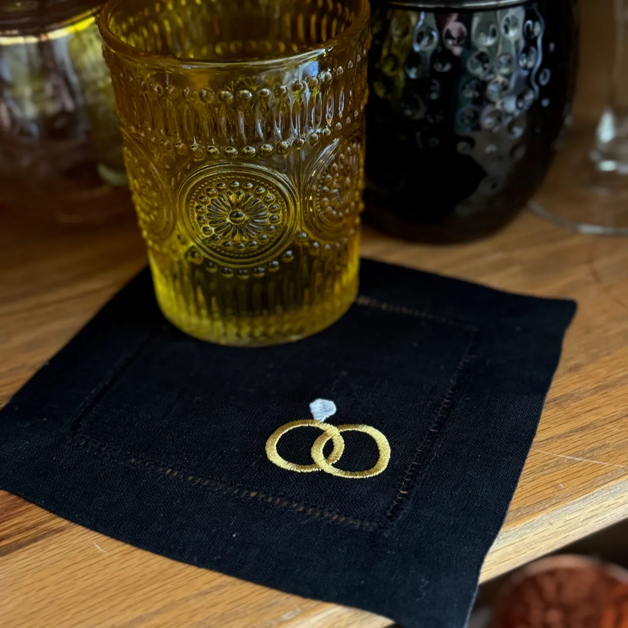 Wedding Shower Cocktail Napkins, Set of 4, Wedding Ring Linen Cocktail Cloth Napkins
