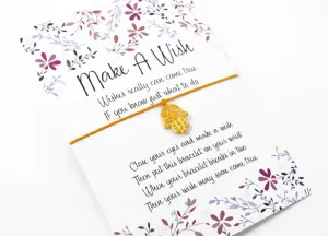 Wish Bracelet - Gold Hamsa Hand Charm Bracelet. Golden Hand of Fatima. Protection Gift - Choice of Colours