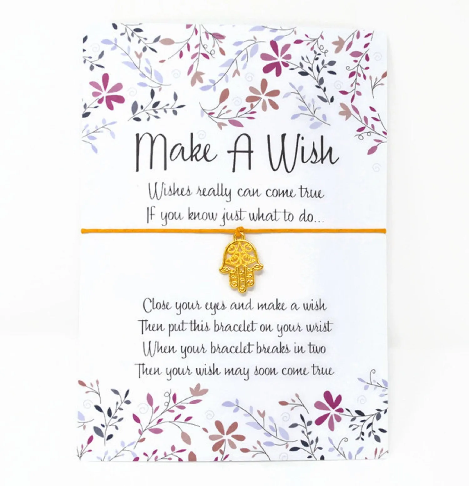 Wish Bracelet - Gold Hamsa Hand Charm Bracelet. Golden Hand of Fatima. Protection Gift - Choice of Colours