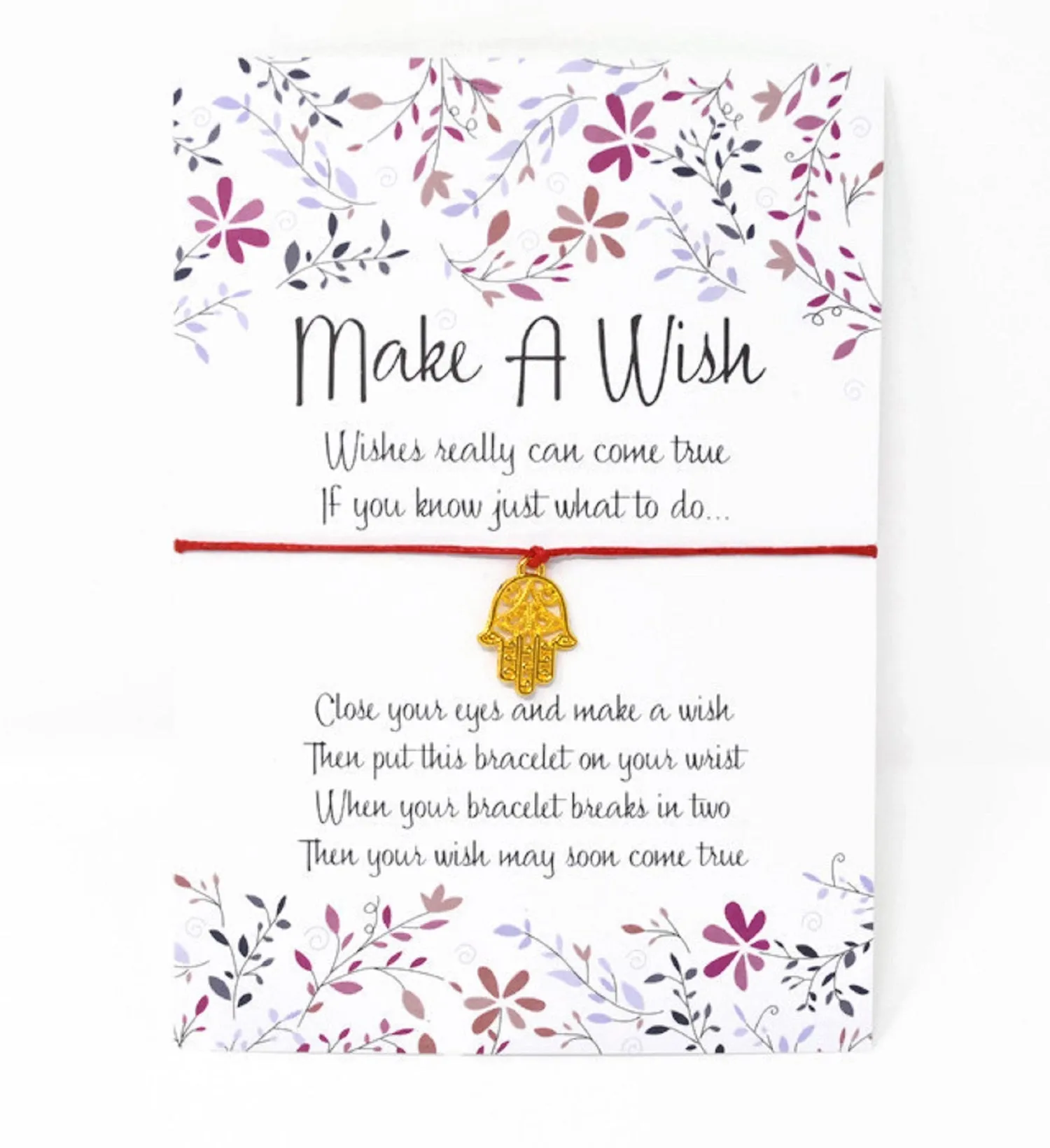 Wish Bracelet - Gold Hamsa Hand Charm Bracelet. Golden Hand of Fatima. Protection Gift - Choice of Colours