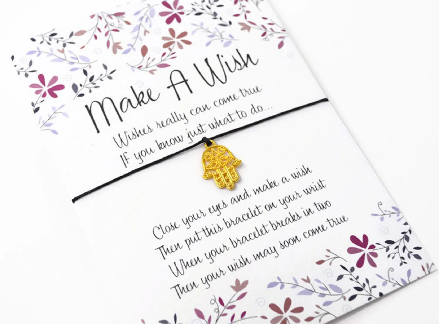 Wish Bracelet - Gold Hamsa Hand Charm Bracelet. Golden Hand of Fatima. Protection Gift - Choice of Colours