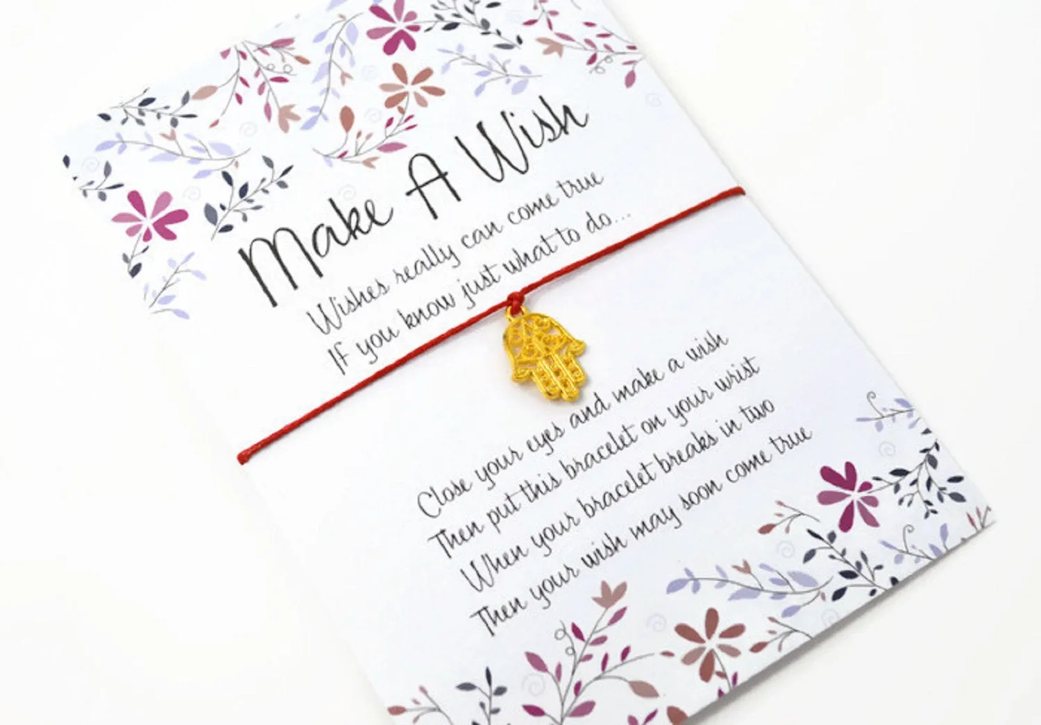 Wish Bracelet - Gold Hamsa Hand Charm Bracelet. Golden Hand of Fatima. Protection Gift - Choice of Colours