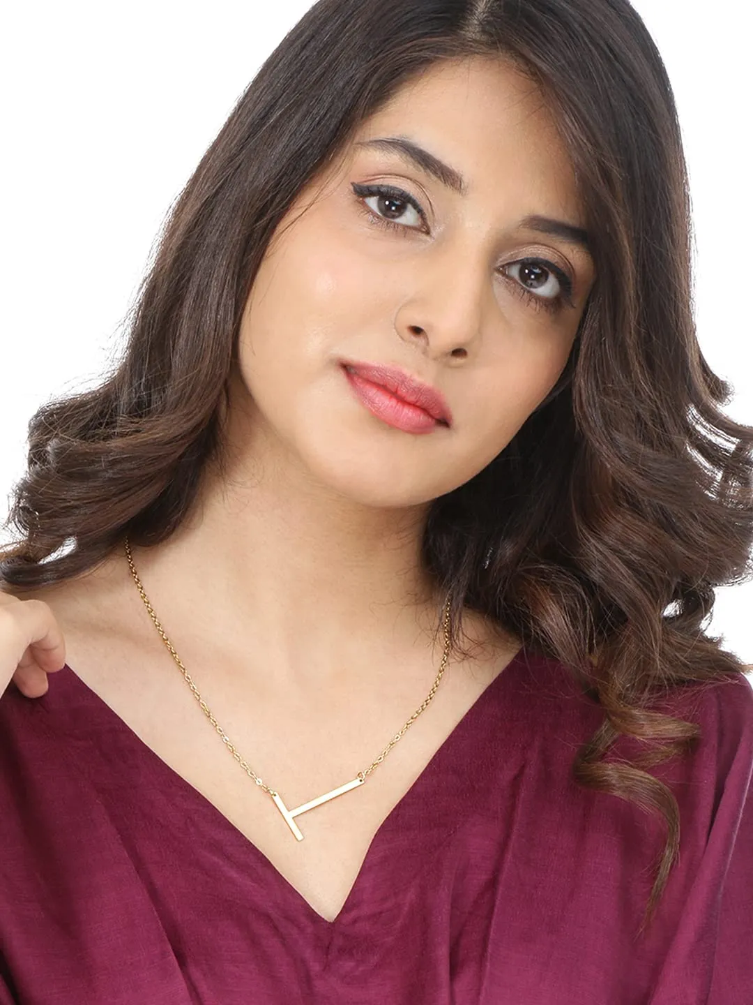 Yellow Chimes Latest Fashion Stainless Steel Gold Plated Initial Pendant with Alphabet T for Women and Girls, Medium (YCFJPD-ALPHBTT-GL)