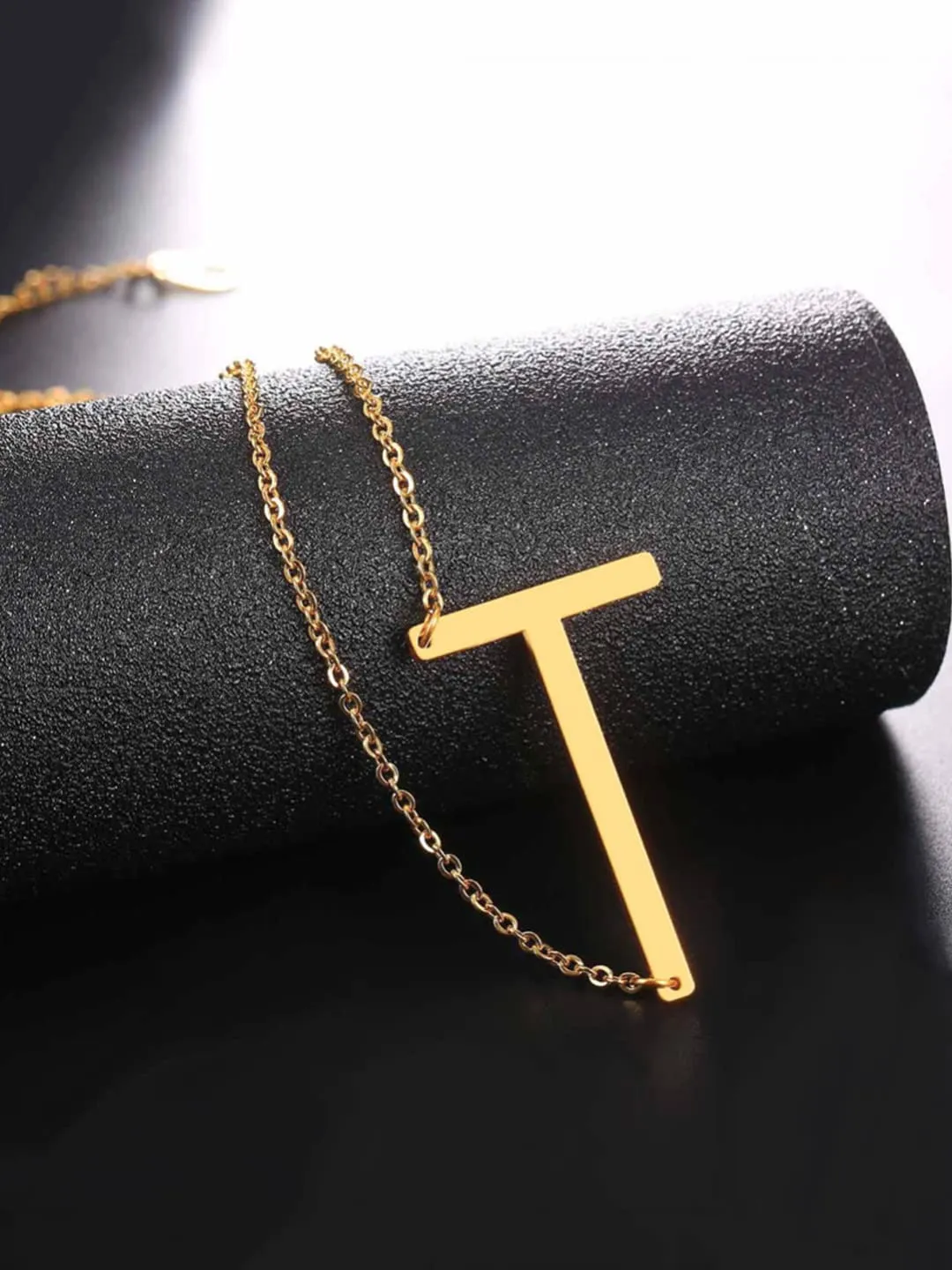 Yellow Chimes Latest Fashion Stainless Steel Gold Plated Initial Pendant with Alphabet T for Women and Girls, Medium (YCFJPD-ALPHBTT-GL)
