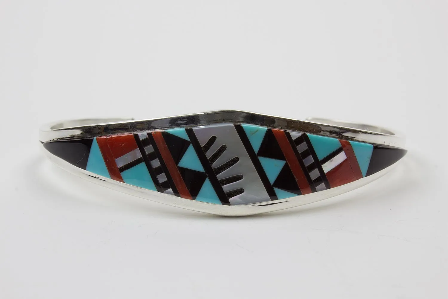Zuni Multistone Geometric Inlay Bracelet by Herbert Kallestewa