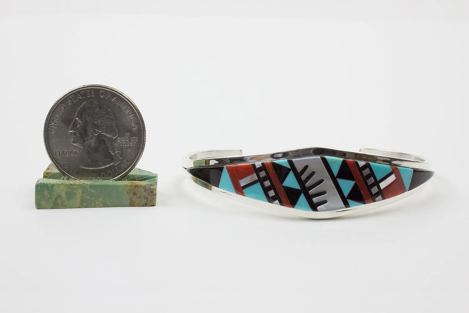 Zuni Multistone Geometric Inlay Bracelet by Herbert Kallestewa